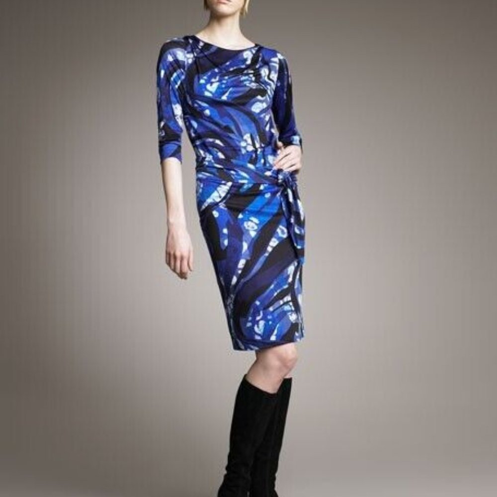 Pre-owned Emilio Pucci Blue Belted Long Sleeves Dress Size 40